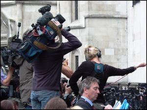 TV news crews jostle for the best pictures, Royal Courts of Justice